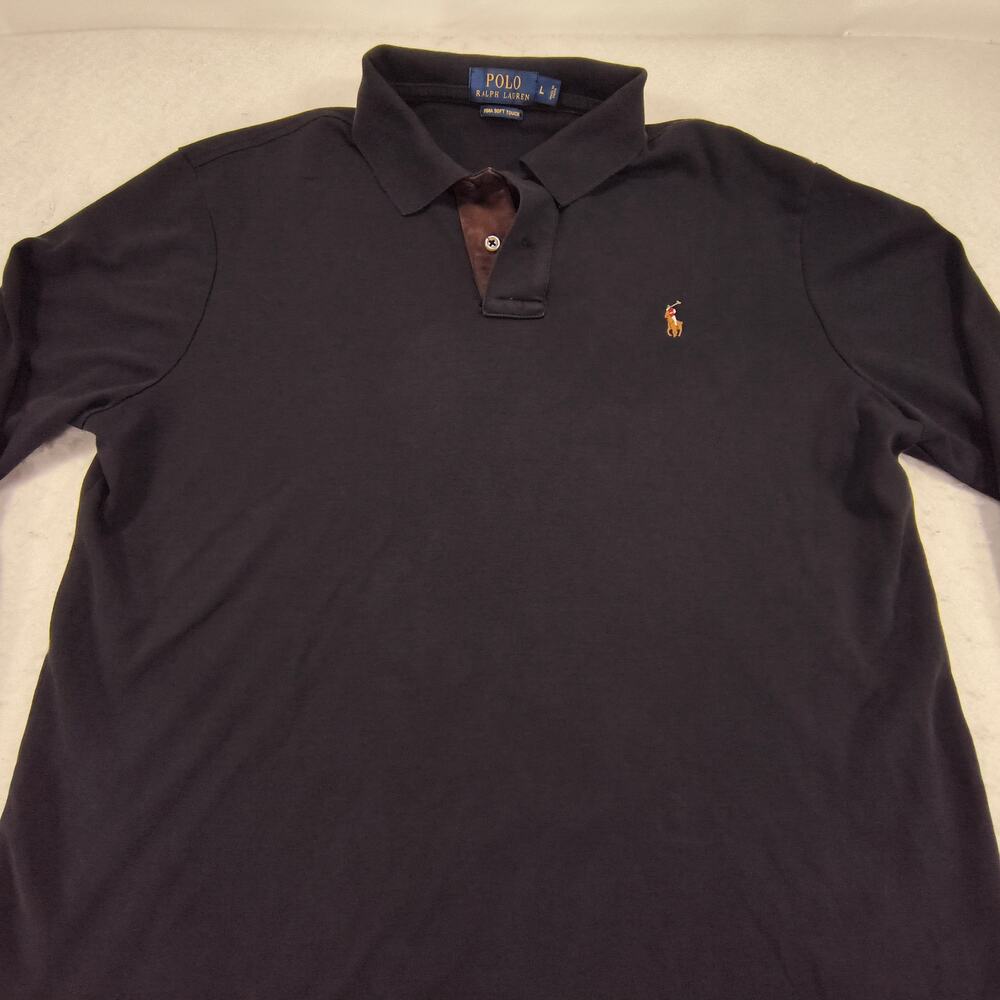 Polo Ralph Lauren Pima Soft Touch Collared Polo Shirt Mens Size Large L Black